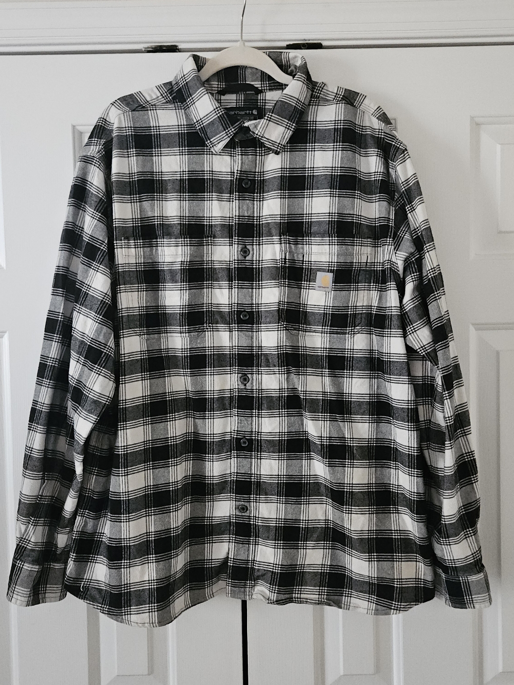 Carhartt Men's XL Black/White Plaid Flannel Long Sleeve Pockets Rugged Flex